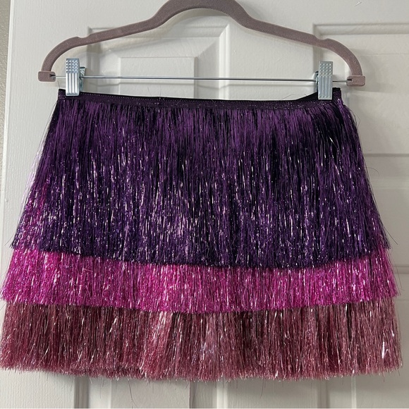 Nasty Gal Metallic Ombre Fringe Mini Skirt Purple Pink Size 6 - Picture 4 of 10